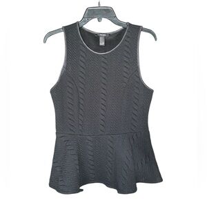 Forever 21 Black Peplum Stretch Top With‎ Faux Leather Trim Size Medium